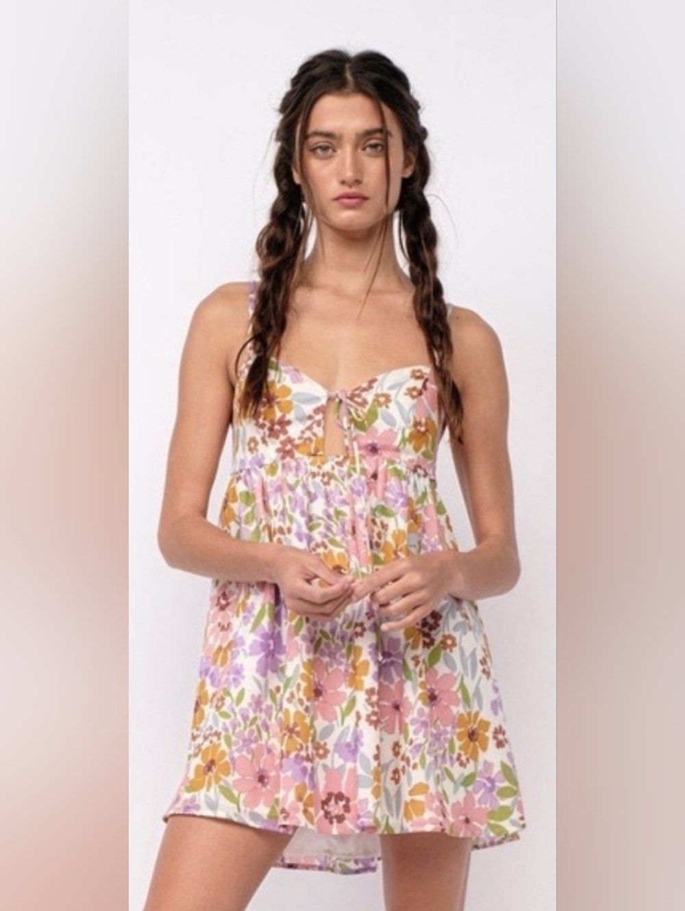 Sky to Moon Floral Babydoll Mini Dress Medium Tie Front Cottagecore